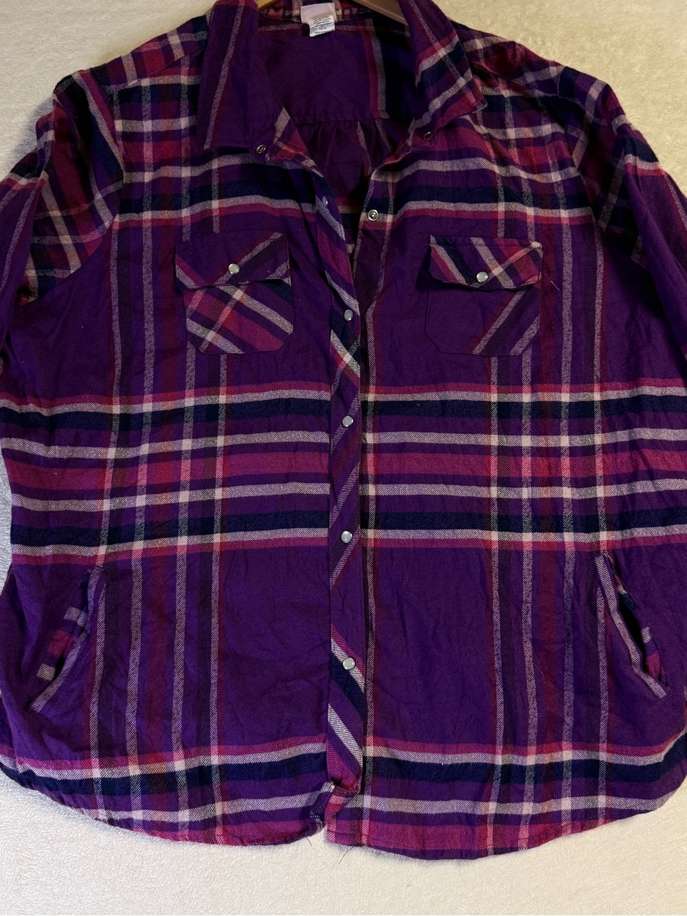 American Sweetheart - Women’s Purple Plaid Flannel snap Shirt